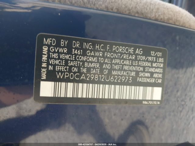 2002 PORSCHE BOXSTER WP0CA29812U622973 Photo 8