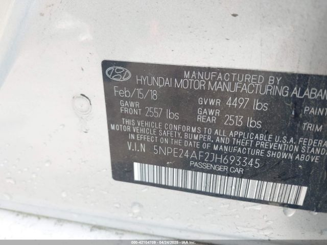 5NPE24AF2JH693345 Hyundai SONATA SE