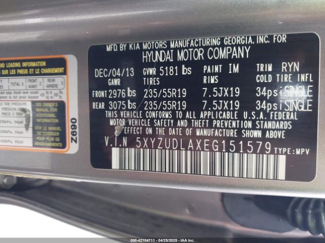 5XYZUDLAXEG151579 Hyundai Santa Fe Sport 2.0l Turbo