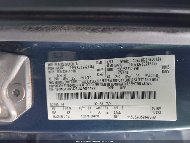 1FMCU0GD5JUA97177 Ford ESCAPE SE