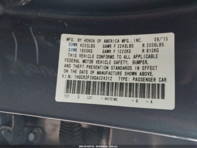 1HGCR2F38GA024312 Honda ACCORD LX