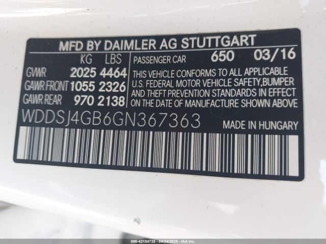 WDDSJ4GB6GN367363 Mercedes-Benz CLA 250 4MATIC