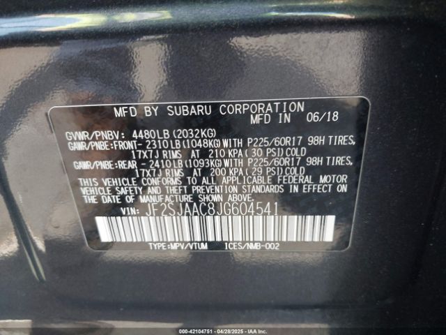 JF2SJAAC8JG604541 Subaru naturally aspirated u5