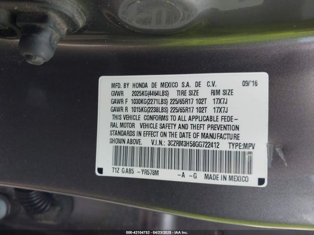 3CZRM3H58GG722412 Honda CR-V EX