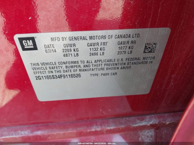 2G1165S34F9116526 Chevrolet IMPALA 2LZ