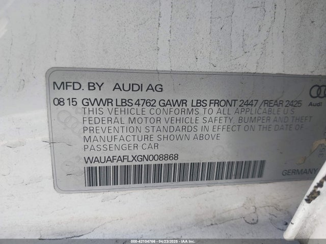 2016 AUDI A4 WAUAFAFLXGN008868 Photo 8