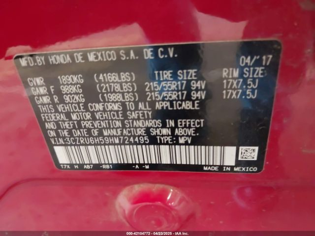 3CZRU6H59HM724495 Honda HR-V EX
