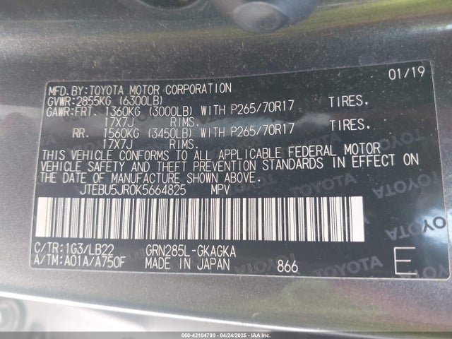 JTEBU5JR0K5664825 Toyota 4runner Sr5 Premium