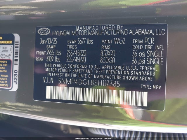 5NMP4DGL8SH117385 Hyundai Santa Fe Limited