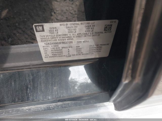 1GNSKKKC6FR637086 Chevrolet Suburban 1500 Ltz