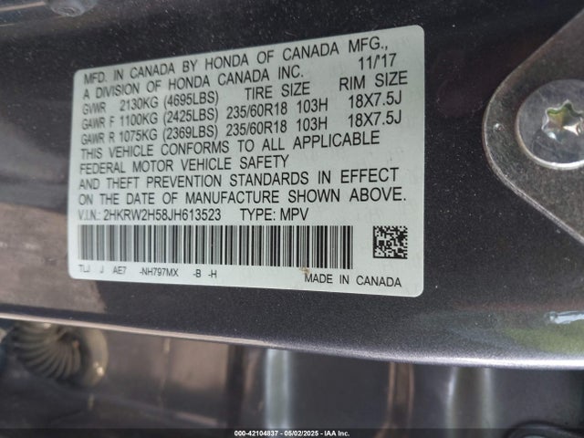 2HKRW2H58JH613523 Honda CR-V EX