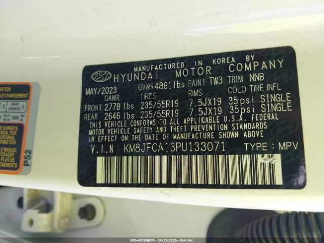 KM8JFCA13PU133071 Hyundai Tucson Hybrid Sel Convenience