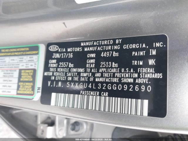 5XXGU4L32GG092690 KIA OPTIMA EX