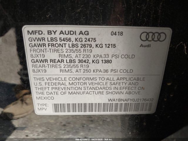 WA1BNAFY0J2176432 Audi Q5 2.0t Premium