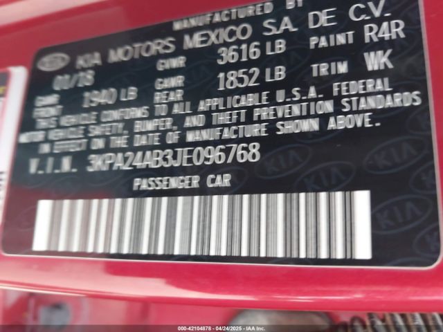 3KPA24AB3JE096768 KIA RIO S