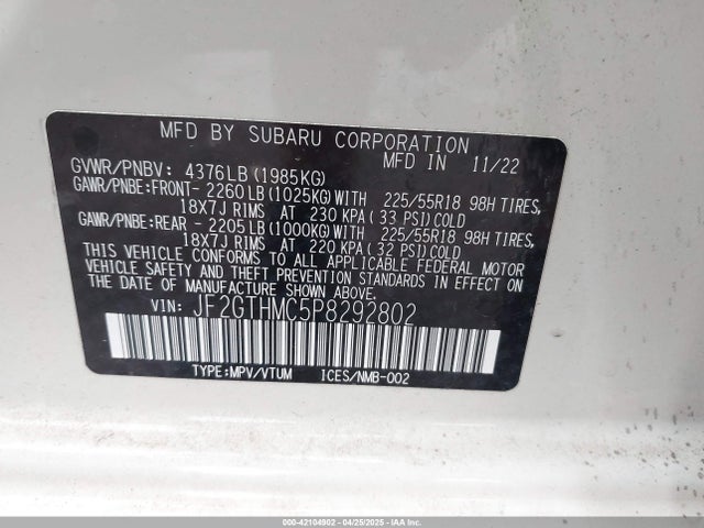 JF2GTHMC5P8292802 Subaru Crosstrek Limited