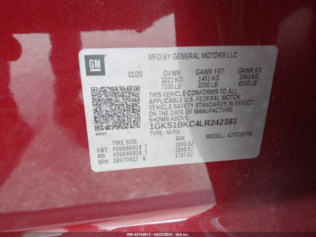 1GKS1BKC4LR242383 GMC Yukon 2wd Slt
