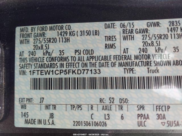 2015 FORD F-150 1FTEW1CP5FKD77133 Photo 8