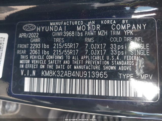 KM8K32AB4NU913965 Hyundai Kona Sel