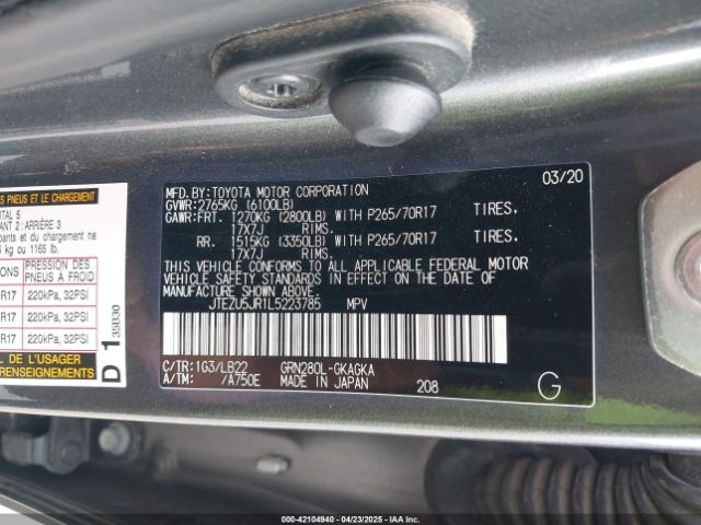 JTEZU5JR1L5223785 Toyota 4runner Sr5 Premium