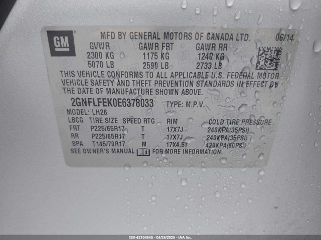 Chevrolet EQUINOX 1LT 2014 2GNFLFEK0E6378033 Image 9