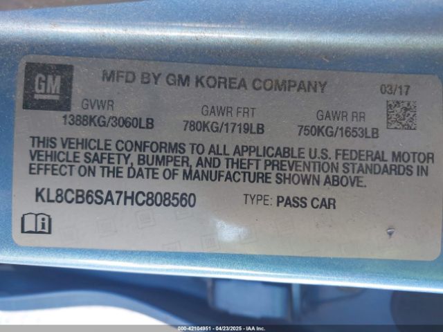 KL8CB6SA7HC808560 Chevrolet Spark Ls Cvt