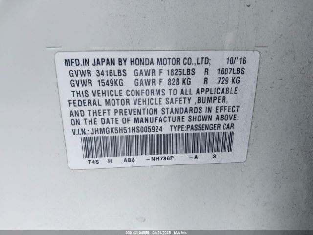 JHMGK5H51HS005924 Honda FIT LX