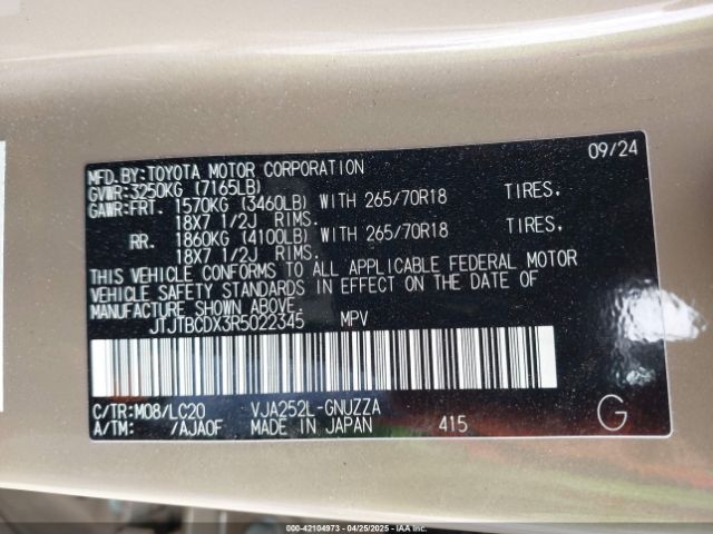 JTJTBCDX3R5022345 Lexus Gx 550 Overtrail