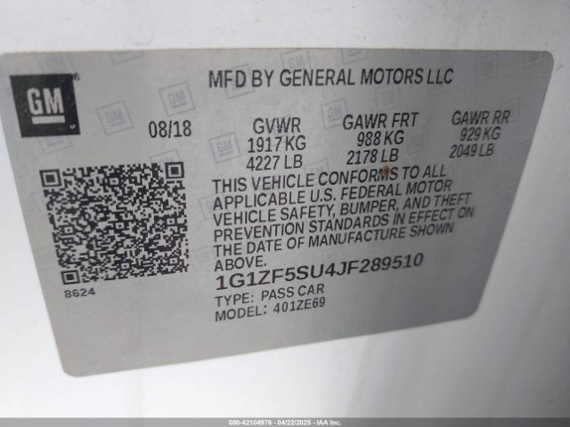 1G1ZF5SU4JF289510 Chevrolet MALIBU HYBRID