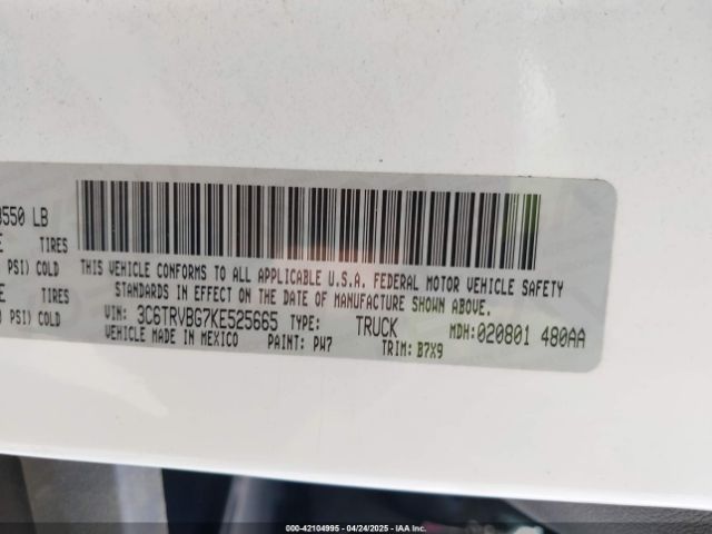 3C6TRVBG7KE525665 RAM Promaster 1500 High Roof 136 Wb
