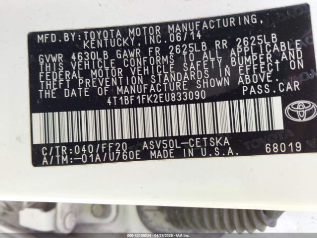 4T1BF1FK2EU833090 Toyota CAMRY SE