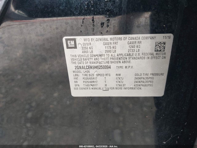 2GNALCEK9H6250094 Chevrolet EQUINOX LT