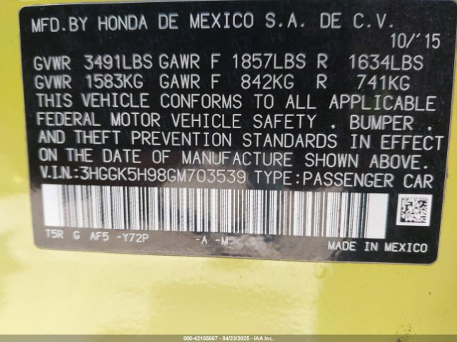 3HGGK5H98GM703539 Honda Fit Ex-l