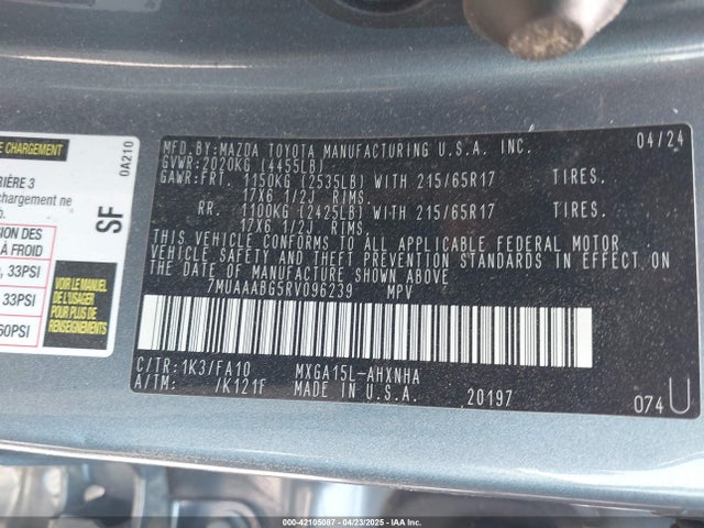 7MUAAABG5RV096239 Toyota Corolla Cross L