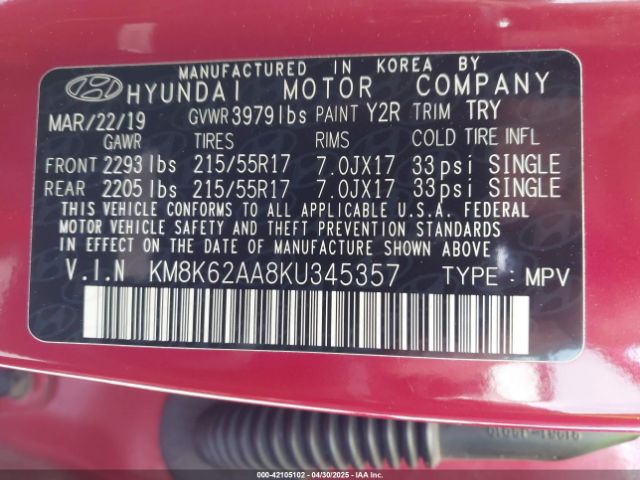 KM8K62AA8KU345357 Hyundai Kona Sel