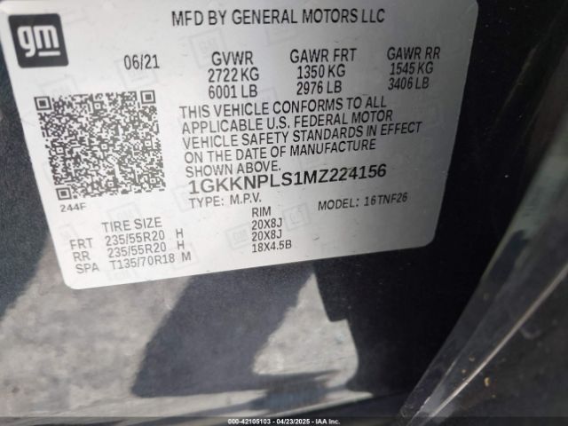 1GKKNPLS1MZ224156 GMC Acadia Fwd Denali