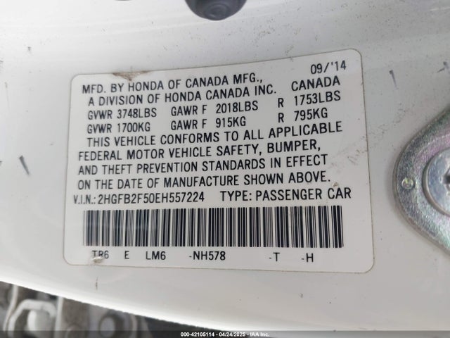 2HGFB2F50EH557224 Honda Civic Lx