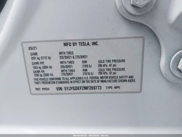 5YJYGDEF2MF269773 Tesla Model Y