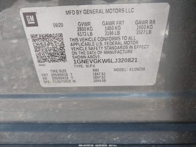 2020 CHEVROLET TRAVERSE 1GNEVGKW6LJ320821 Photo 8