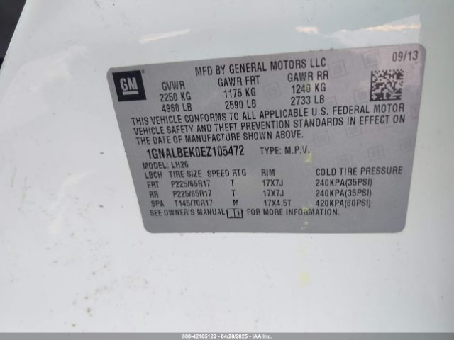 1GNALBEK0EZ105472 Chevrolet EQUINOX 1LT
