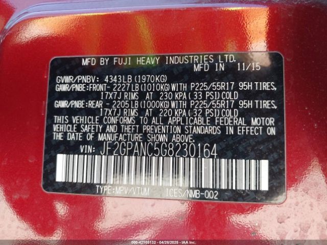 JF2GPANC5G8230164 Subaru Crosstrek 2.0i Limited