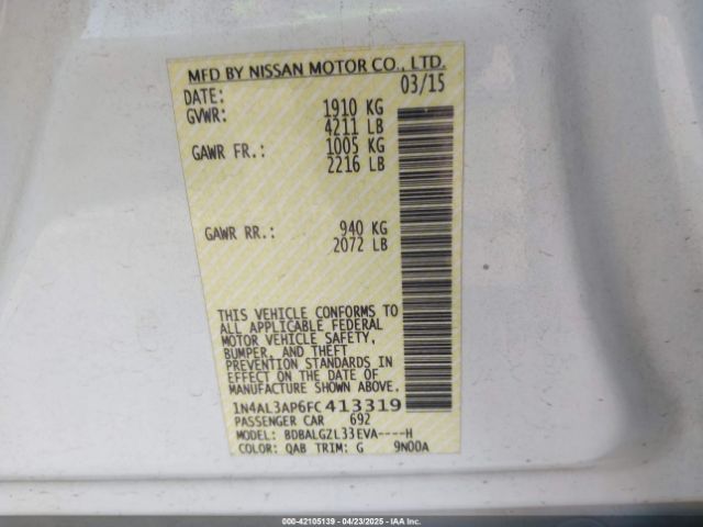 1N4AL3AP6FC413319 Nissan Altima 2.5 S