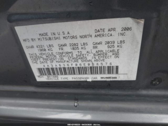 2006 MITSUBISHI GALANT 4A3AB36F06E068576 Photo 8
