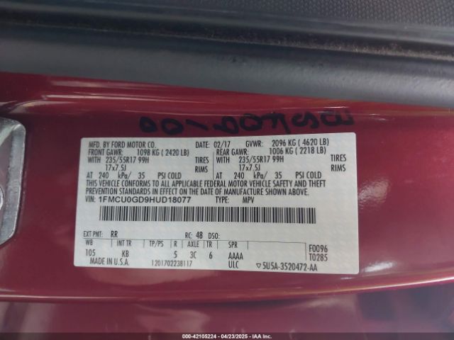1FMCU0GD9HUD18077 Ford ESCAPE SE