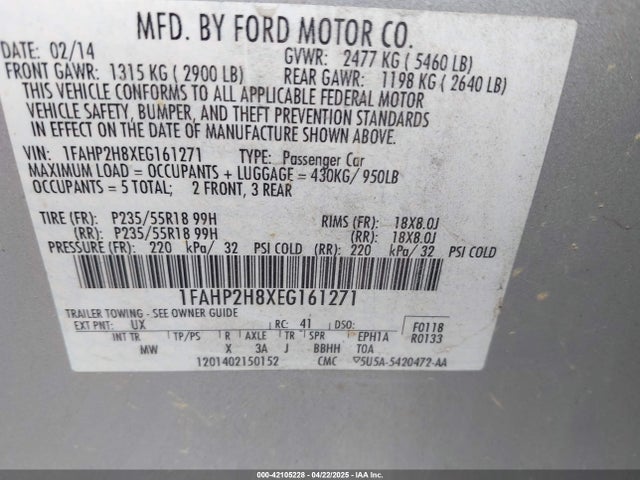 Ford TAURUS SEL 2014 1FAHP2H8XEG161271 Image 9
