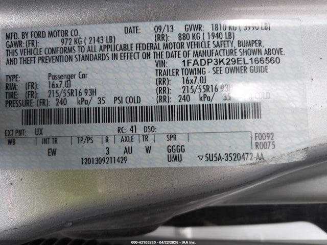 1FADP3K29EL166560 Ford Focus