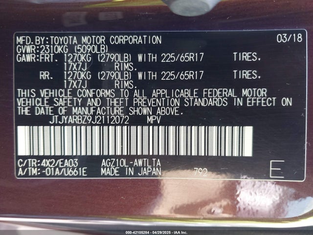 JTJYARBZ9J2112072 Lexus 8ar-fts