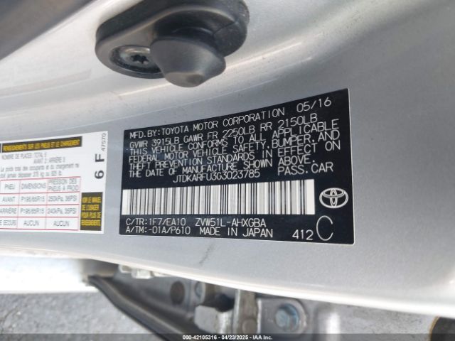 JTDKARFU3G3023785 Toyota Prius Four