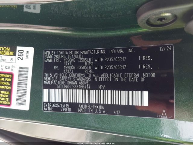 5TDJSKFC5SS166414 Toyota SIENNA XLE