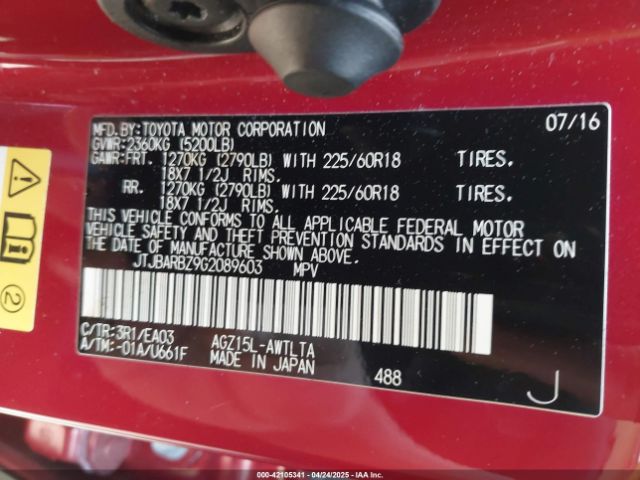 JTJBARBZ9G2089603 Lexus NX 200T
